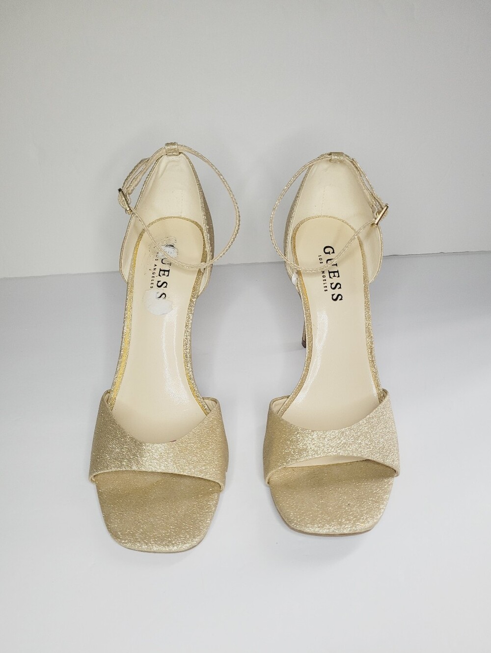 Guess Los Angeles Heels Gold Glitter Women's  Size 8.5 M Open Toes Ankle Straps - Picture 2 of 10